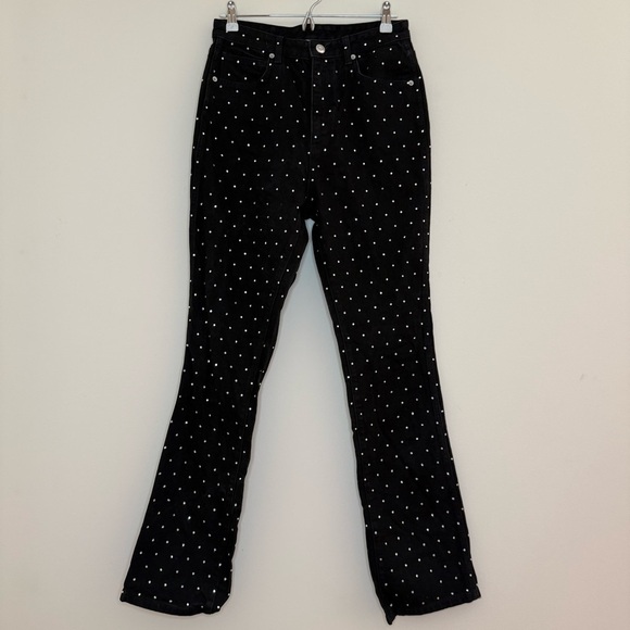GIANNI BINI Ivy Rhinestone Sparkle Chic Black High Waisted Straight Leg Jeans - Picture 2 of 9